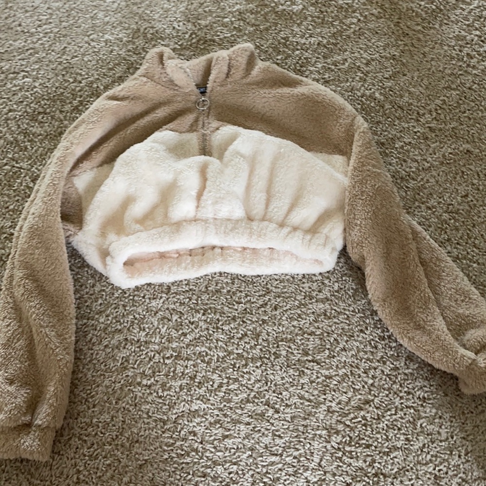 fuzzy long sleeve cropped shirt